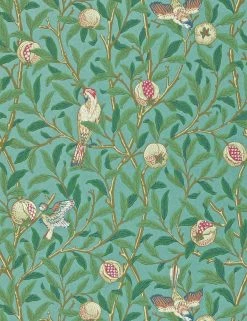 Lulu And Georgia Morris & Co. Bird And Pomegranate Wallpaper, Turquoise/Coral Swatch
