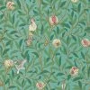 Lulu And Georgia Morris & Co. Bird And Pomegranate Wallpaper, Turquoise/Coral Swatch 1 Lulu And Georgia Morris & Co. Bird And Pomegranate Wallpaper, Turquoise/Coral Swatch