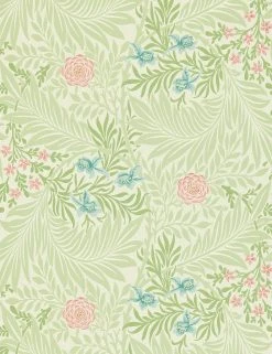 Lulu And Georgia Morris & Co. Larkspur Wallpaper, Green/Coral Swatch