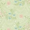Lulu And Georgia Morris & Co. Larkspur Wallpaper, Green/Coral Swatch 1 Lulu And Georgia Morris & Co. Larkspur Wallpaper, Green/Coral Swatch