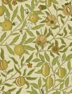 Lulu And Georgia Morris & Co. Fruit Wallpaper, Lime Green Tan Swatch