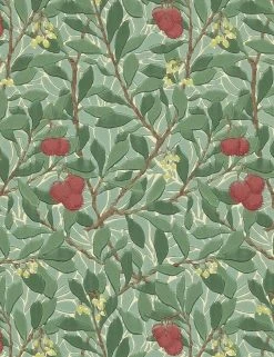 Lulu And Georgia Morris & Co. Arbutus Wallpaper, Dark Green/Red Swatch