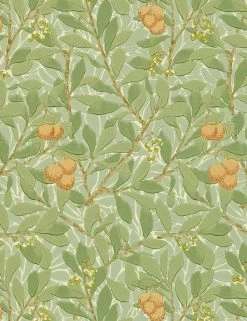 Lulu And Georgia Morris & Co. ARBUTUS Wallpaper, Green/Terracotta Swatch