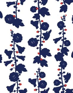 Lulu And Georgia Hollyhock Wallpaper By Clare V., Navy Red
