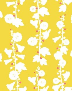 Lulu And Georgia Hollyhock Wallpaper By Clare V., Yellow