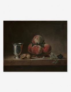 Lulu And Georgia Earth Tones 'Still Life With Peaches, A Silver Goblet, Grapes, And Walnuts' Wall Art By Jean-Simeon Chardin